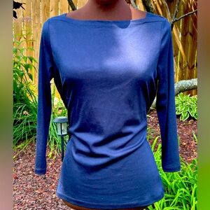 NWT TALBOTS sS blk label top-navy-cotton/modal-silky soft-bateau neck-quality